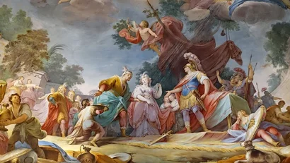 Hotel Regina Caserta · 4 stelle · A due passi dalla Reggia Affresco storico con figure vestite in abiti antichi e un cane sdraiato
